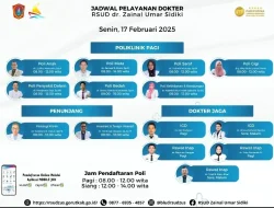 Jadwal Pelayanan Dokter RSUD Zainal Umar Sidiki pada Senin, 17 Februari 2025
