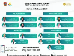 Jadwal Pelayanan RSUD ZUS, Kamis 13 Februari 2025
