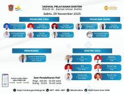 RSUD dr. Zainal Umar Sidiki Terbitkan Jadwal Pelayanan Dokter untuk Sabtu, 29 November 2025